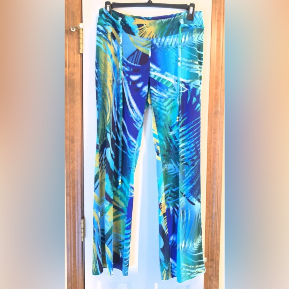 Cache Palm Print Pants Sz 2 Zipper Side Spring Break